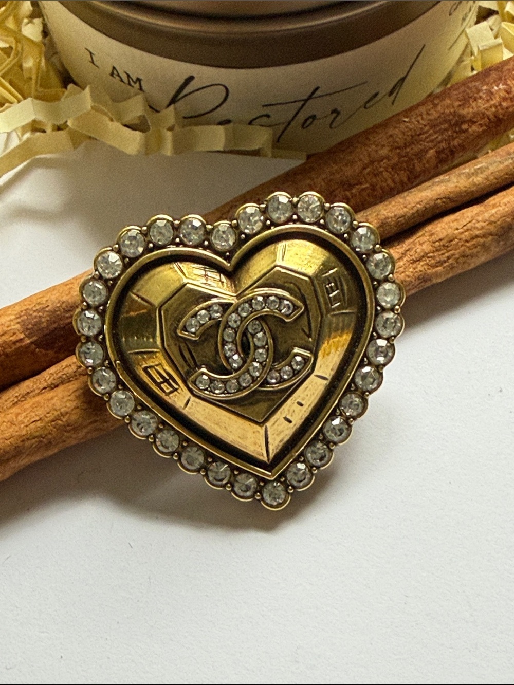 Fashion designer Gold-Tone Heart Brooch with Crystal Accents